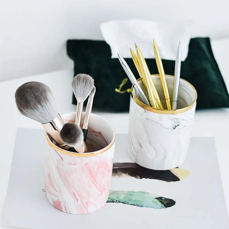 Cosmetics Makeup Brushes Storage Box Cylindrical Case Storage Lipstick Brush Pen Holder Organizer Ceramic Pen Storage