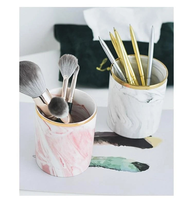 Cosmetics Makeup Brushes Storage Box Cylindrical Case Storage Lipstick Brush Pen Holder Organizer Ceramic Pen Storage