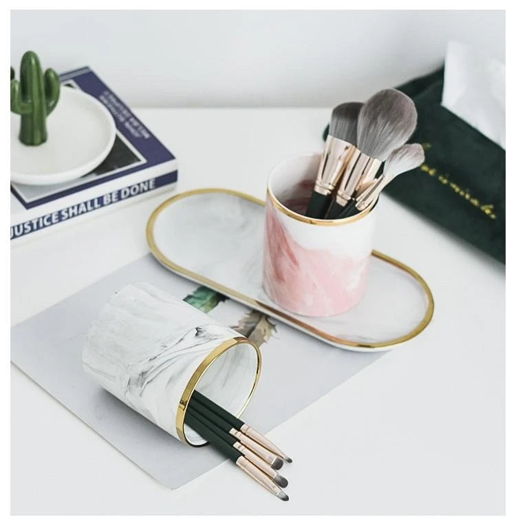 Cosmetics Makeup Brushes Storage Box Cylindrical Case Storage Lipstick Brush Pen Holder Organizer Ceramic Pen Storage