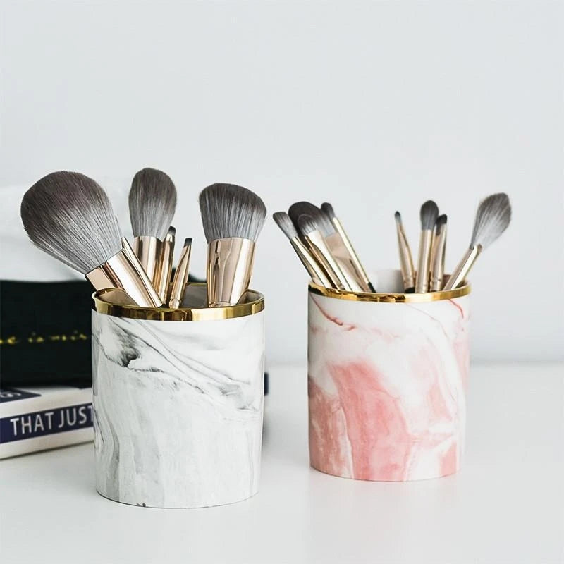 Cosmetics Makeup Brushes Storage Box Cylindrical Case Storage Lipstick Brush Pen Holder Organizer Ceramic Pen Storage