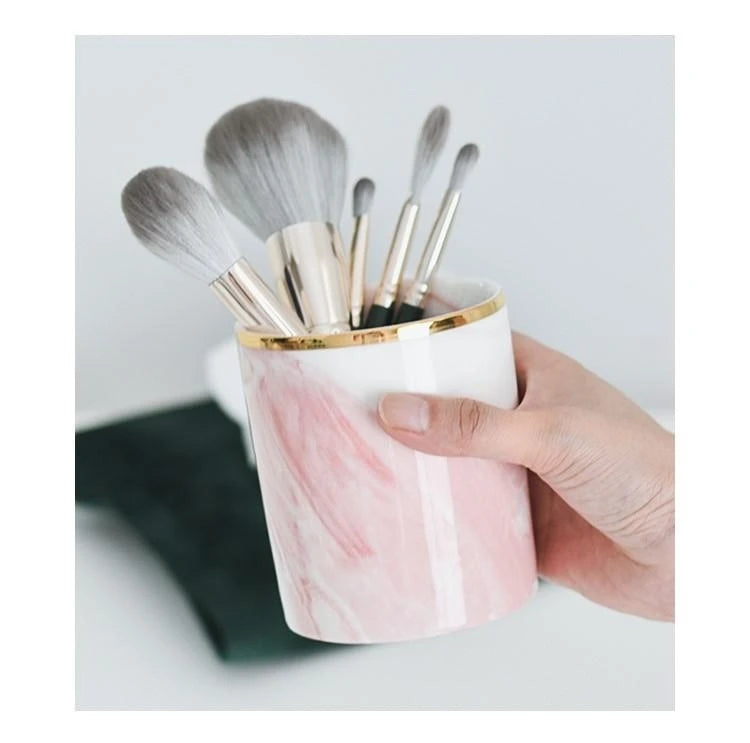 Cosmetics Makeup Brushes Storage Box Cylindrical Case Storage Lipstick Brush Pen Holder Organizer Ceramic Pen Storage