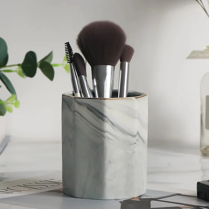 Cosmetics Makeup Brushes Storage Box Cylindrical Case Storage Lipstick Brush Pen Holder Organizer Ceramic Pen Storage
