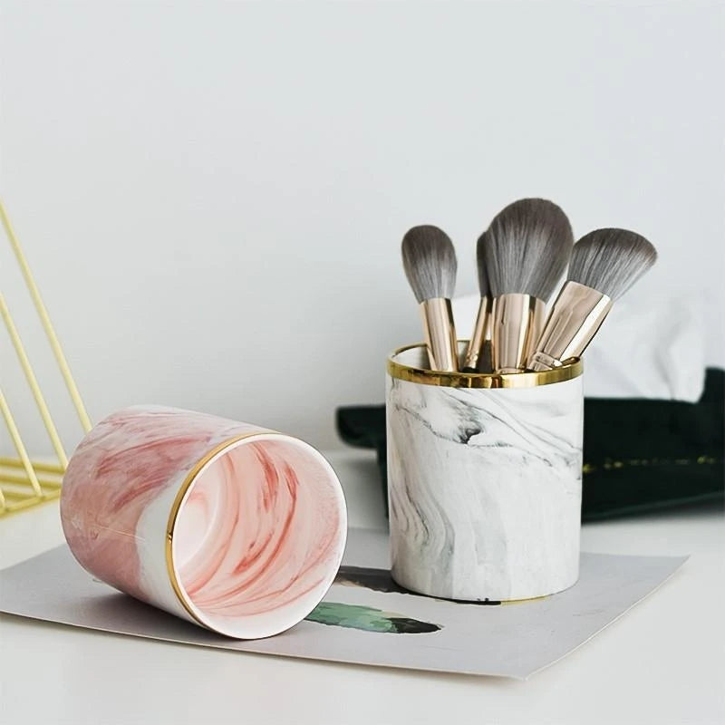 Cosmetics Makeup Brushes Storage Box Cylindrical Case Storage Lipstick Brush Pen Holder Organizer Ceramic Pen Storage