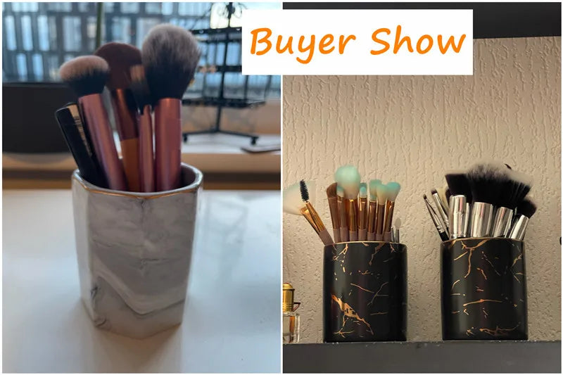 Cosmetics Makeup Brushes Storage Box Cylindrical Case Storage Lipstick Brush Pen Holder Organizer Ceramic Pen Storage