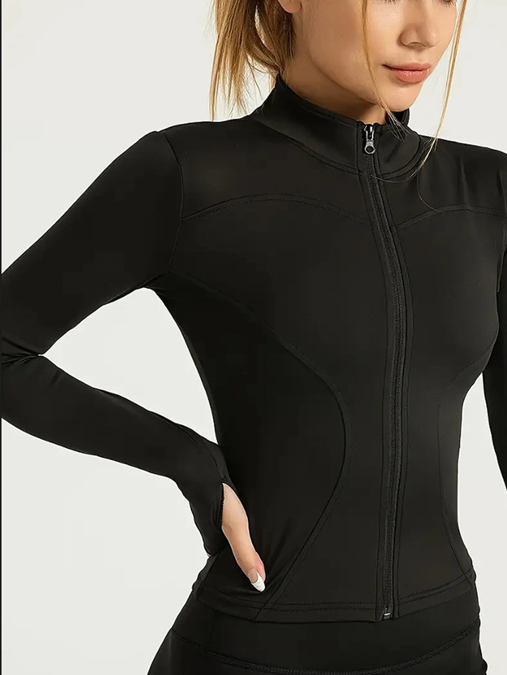 Chaqueta deportiva, top ajustado de secado rápido para mujer, edición de otoño 2025, cuello alto de protección solar de manga larga, Pilates deportivo