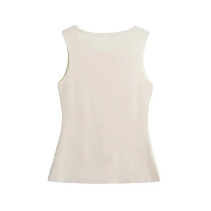 Suéter dorado de un solo pecho para mujer, chaleco informal sin mangas con cuello en V, cárdigan de punto ajustado, Tops de calle nueva de otoño