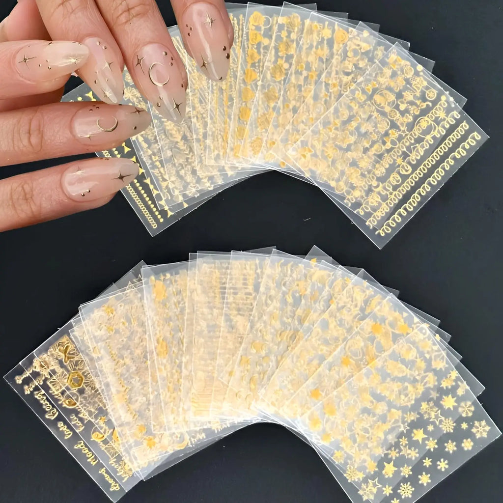 30-Sheet Gold Nail Art Sticker Set