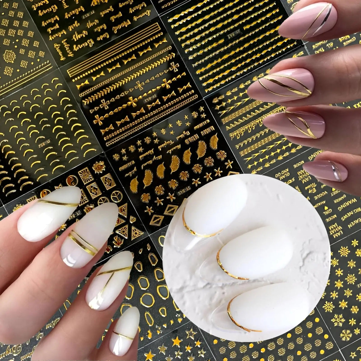 30-Sheet Gold Nail Art Sticker Set