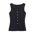 Suéter dorado de un solo pecho para mujer, chaleco informal sin mangas con cuello en V, cárdigan de punto ajustado, Tops de calle nueva de otoño