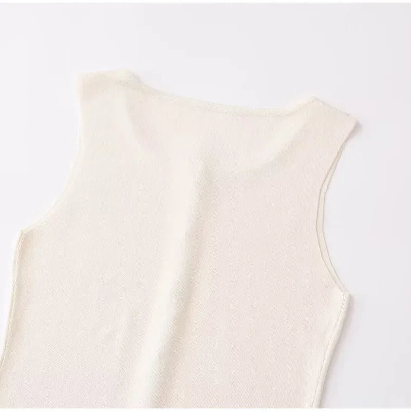 Suéter dorado de un solo pecho para mujer, chaleco informal sin mangas con cuello en V, cárdigan de punto ajustado, Tops de calle nueva de otoño